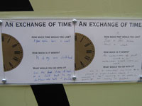 sample of two time exchange cards/answers attached to hoardings